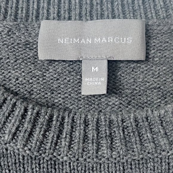 Neiman Marcus Mens Crew Neck Sweater Black Gray Ombre Wool Cashmere Size Medium - Picture 7 of 9